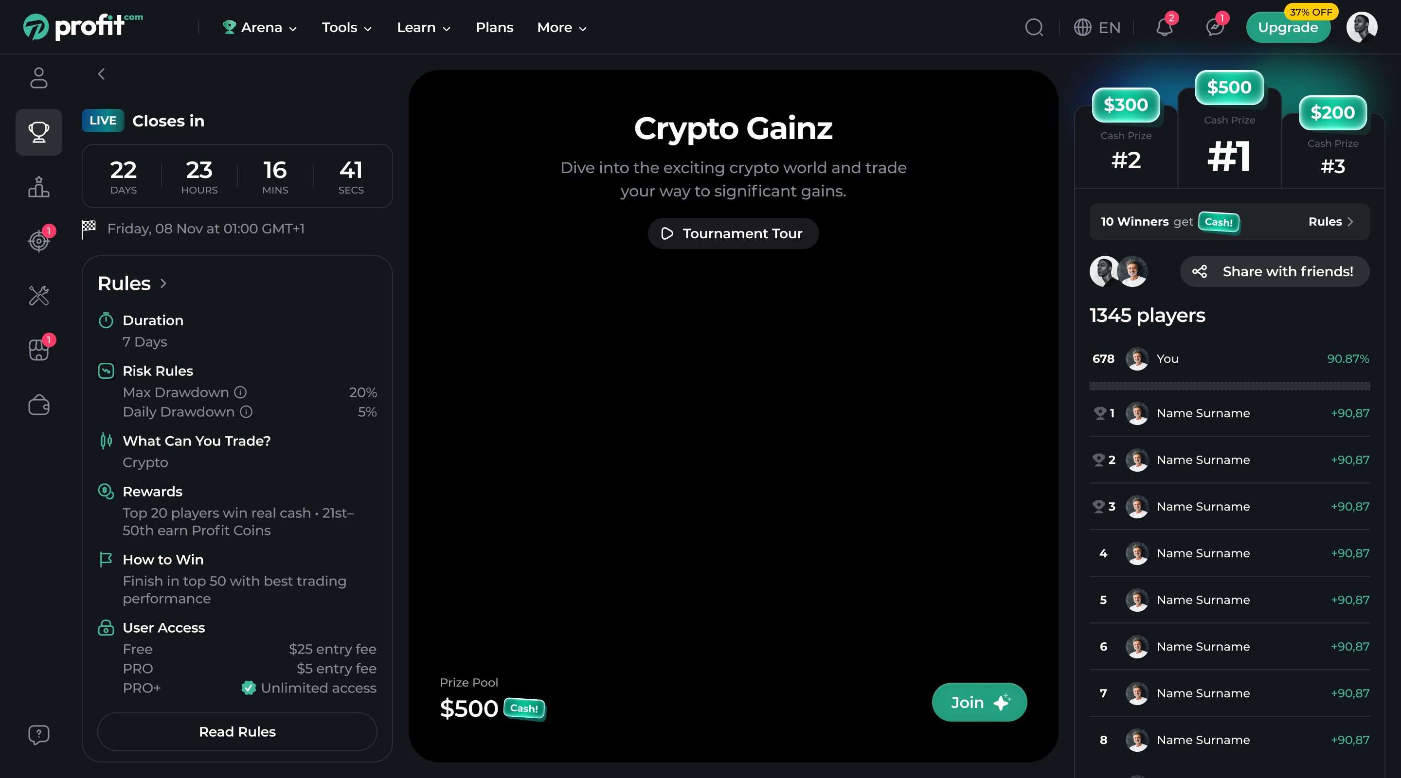 Profit.com PlayTrade intro screen